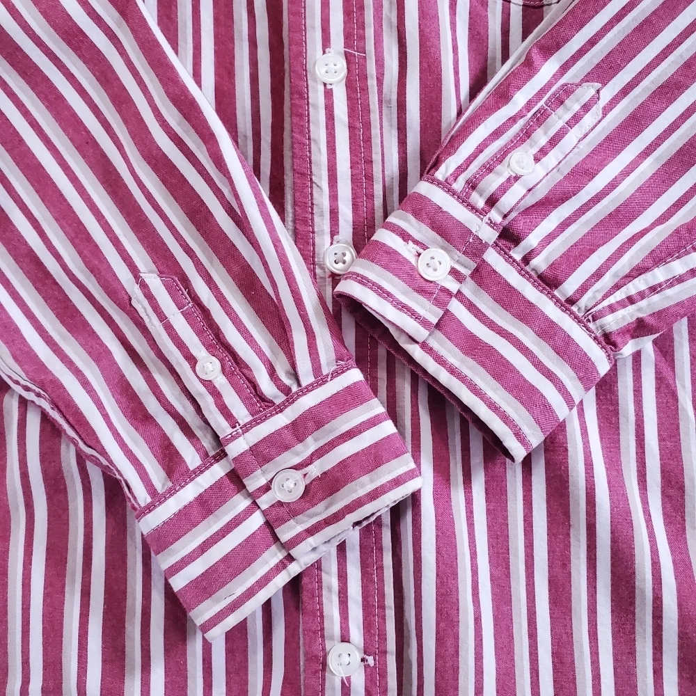 K1180 * Gymboree Boys Striped Long Sleeve Button Down Red Tan Size M (7/8)